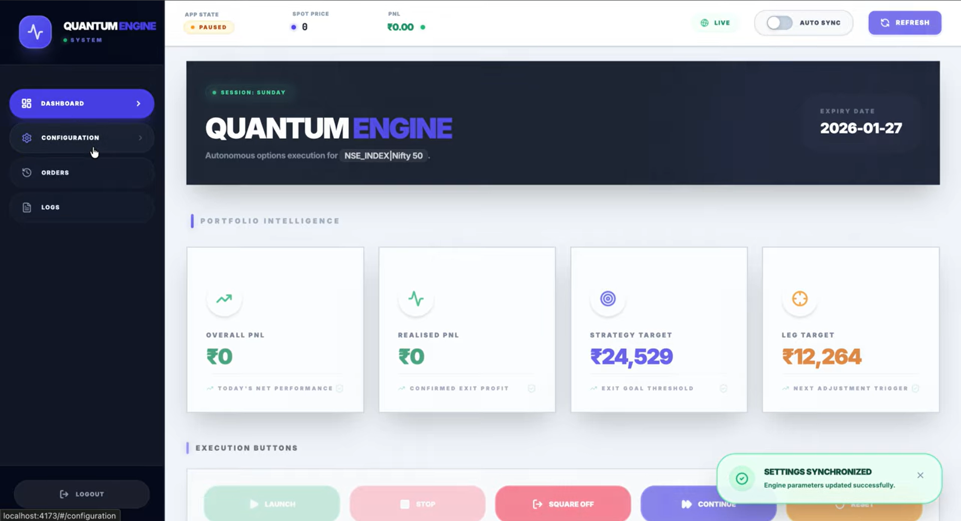 Quantum Engine Dashboard — Portfolio Intelligence & Execution Controls